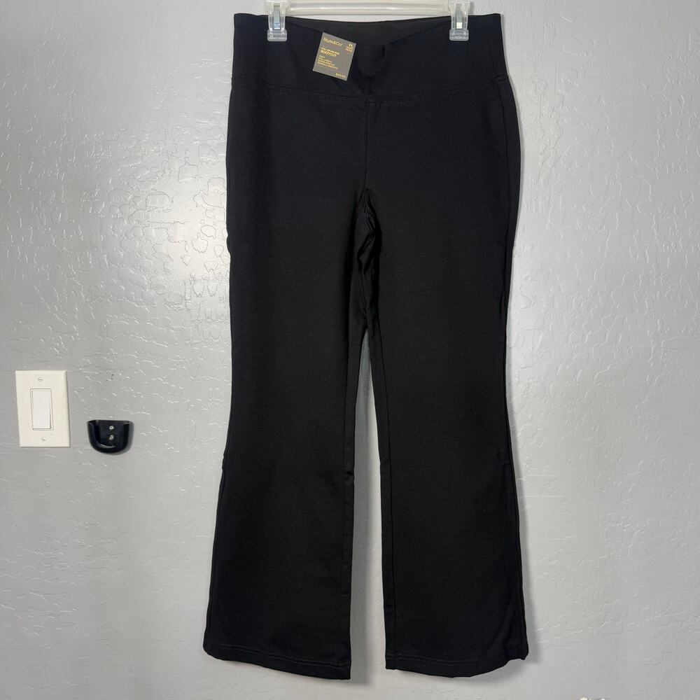 Style & Co Womens Pull On Mid Rise Bootcut Leggings, Black, Large Petite